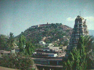 Tiruvavinankudi Temple with Palani Malai in background (18kb)